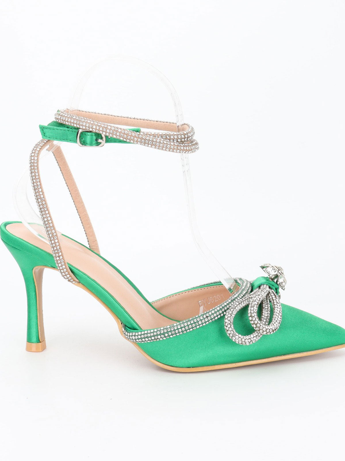 Natalie - Stilettos med rosett och rem som är utsmyckade med imiterad gjutning - White